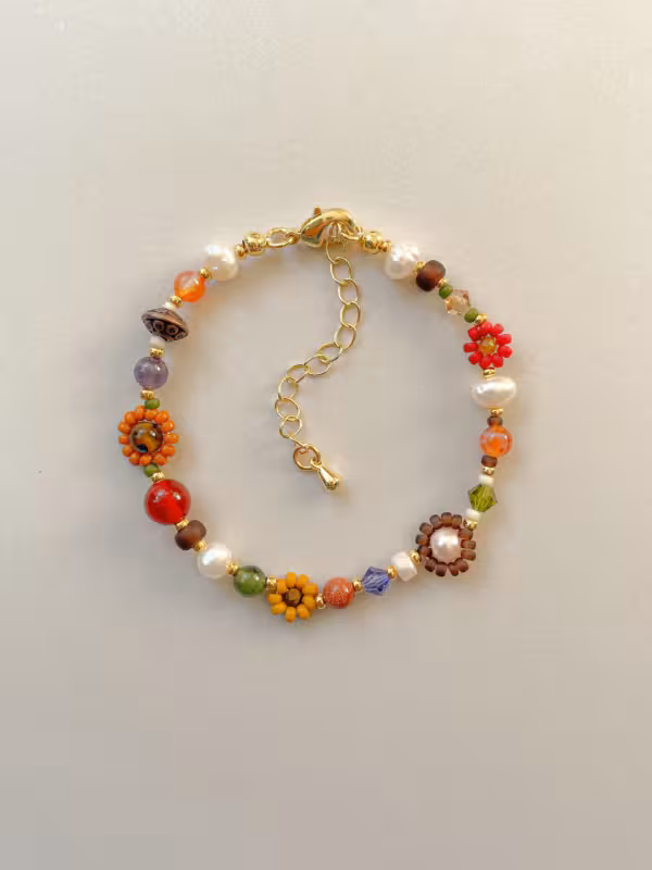 Clementine Bracelet | Fall Flower Bracelet | Handmade Whimsical Beaded Bracelet | Gold Filled Jewelry | Adjustable Gemstone Bracelet - Image 3