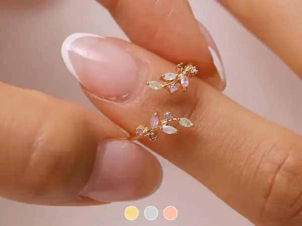Pastel laurel ring peridot rose quartz leaves leaf adjustable vine ring 18k gold plated Rhodium plated 18k rose gold plated